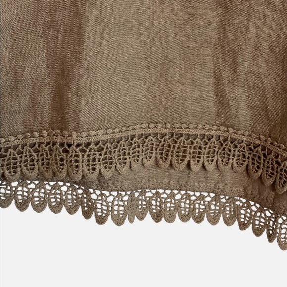 BELLA UMBRA 100% Linen Shift Dress Italy Crochet Hem Beige Tan Boho Minimalist L - Picture 3 of 7